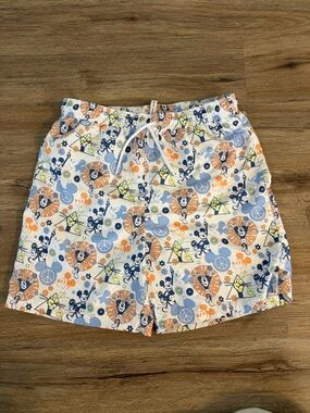 Janie and Jack White Swim Trunks with Blue, Orange and Yellow Mickey Print